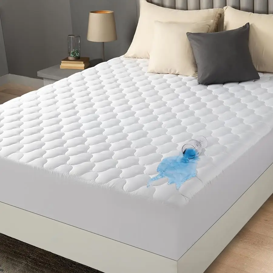 

Waterproof Mattress Protector, Queen Mattress Pad, Quilted Fitted Co er Stretches up to 16 Inches Deep (White)