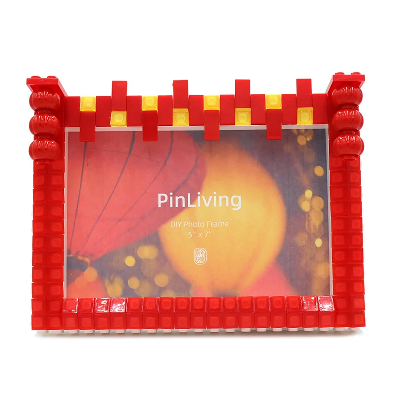 

6 "7" Red Lantern Picture Frame Diy Children's Building Blocks Table Picture Frame Family Handmade Children's Room Decoration