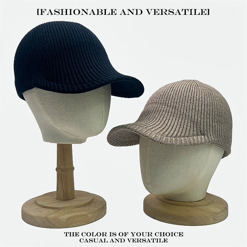 Topi Baseball Kasual Sederhana Hangat untuk Luar Ruangan, Desain Jalanan Serbaguna, Model Baru Pria Wanita Retro Polos Bergaris Rajutan Wol