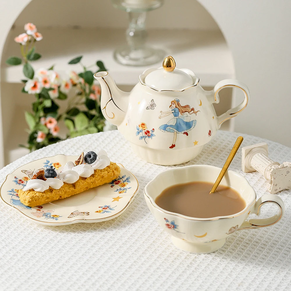

French Exquisite Coffee Afternoon Tea Home Teapot Set Ceramic English Cartoon Gift Box