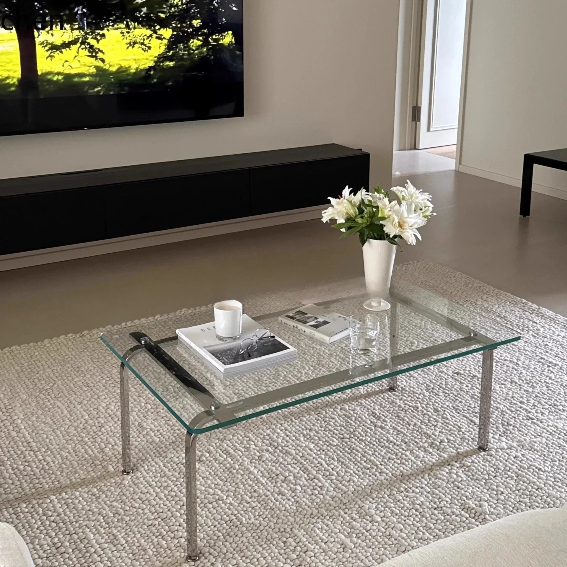 b11-7.2 Home Coffee Table Stainless Steel Side Table Simple Designer Creative Glass Vintage Living Room Coffee