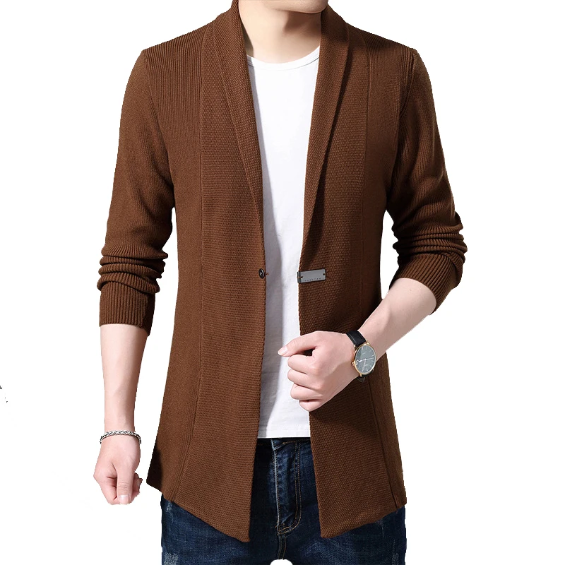 

Spring and Autumn Men's Knit Sweater Jackets Mid-length Wool Sweater Coat Solid Color Casual Outer Wear Sweater