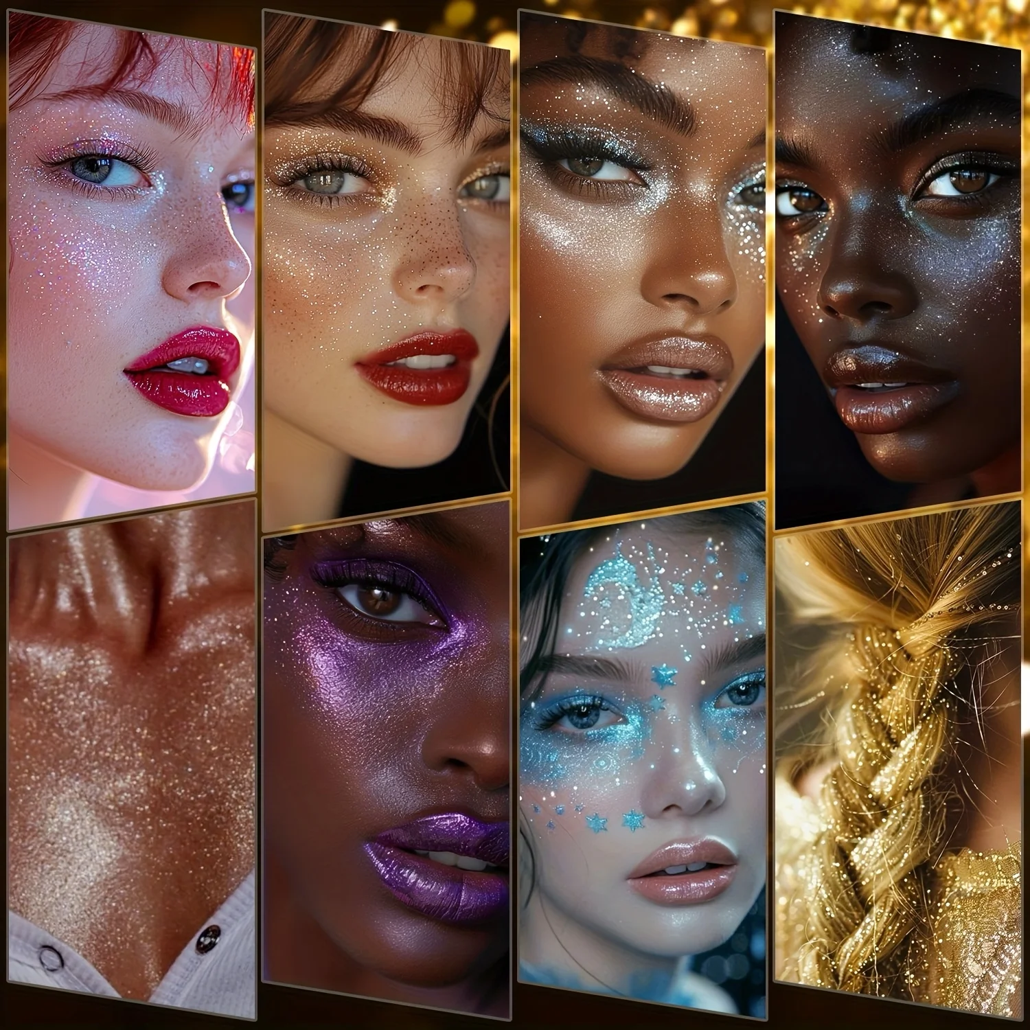 بودرة هايلايتر للجسم اللامعة مع مجموعة فرش تأتي مع عبوة، بودرة الجسم اللامعة شديدة اللمعان لجسم شعر الوجه