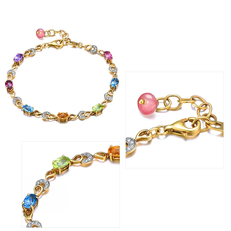 Natural Citrine/Amethyst18k Pure Gold Female Bracelets Fine Jewelry  Gift Girl Thin Trendy Solid 750 Real Bangle Nice