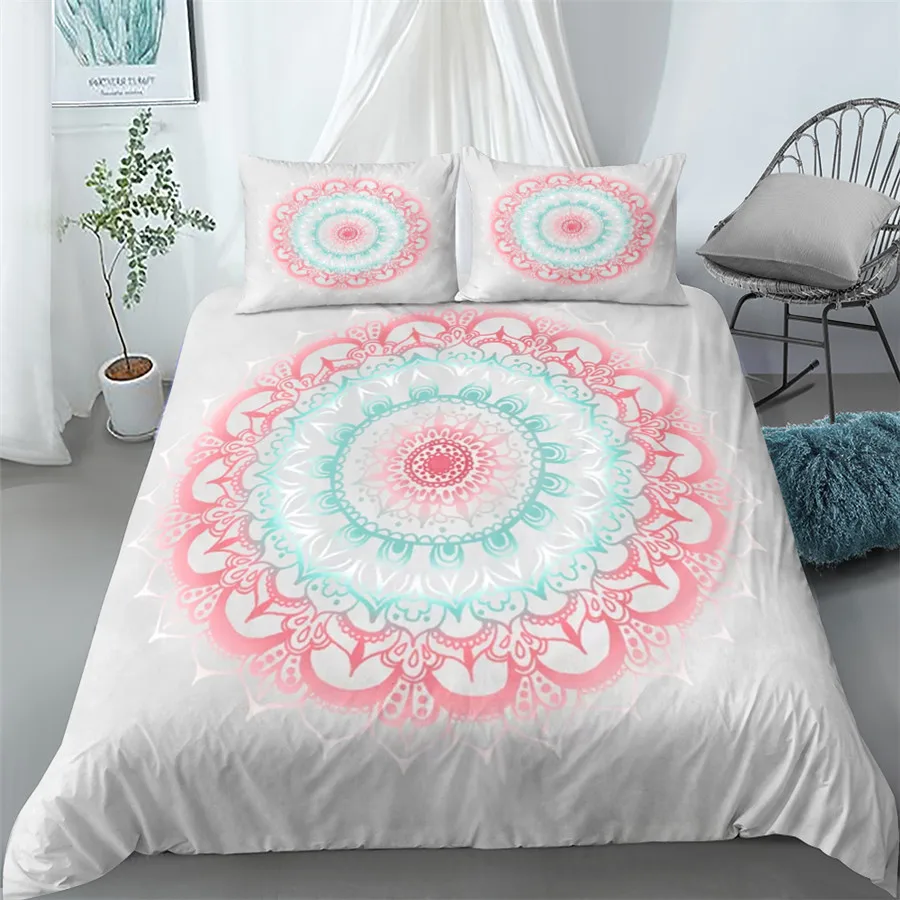 

Mandala Duvet Cover Set Blue Pink Boho Chic Bedspreads Romantic Bedclothes Bohemian Bedding Set King Polyester Comforter Cover