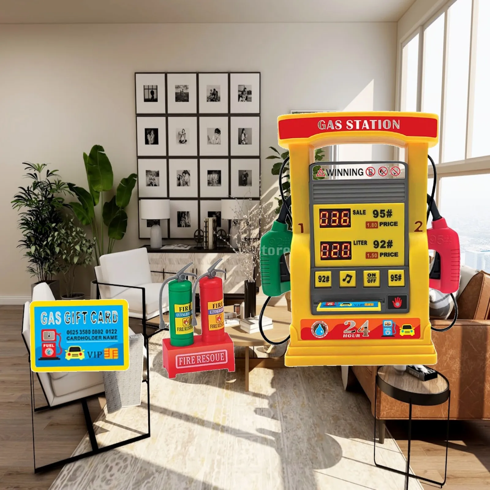 Gas Station Playset Role Play Automatic Pretend Model Educational Service Fire Extinguish for Children Toddlers Baby Girls Gifts