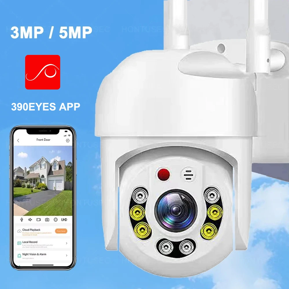 390EYES APP 5MP Wifi PTZ Camera Outdoor 5G Auto Tracking AI Detection Two Way Audio Color Night Vision Security Camera System