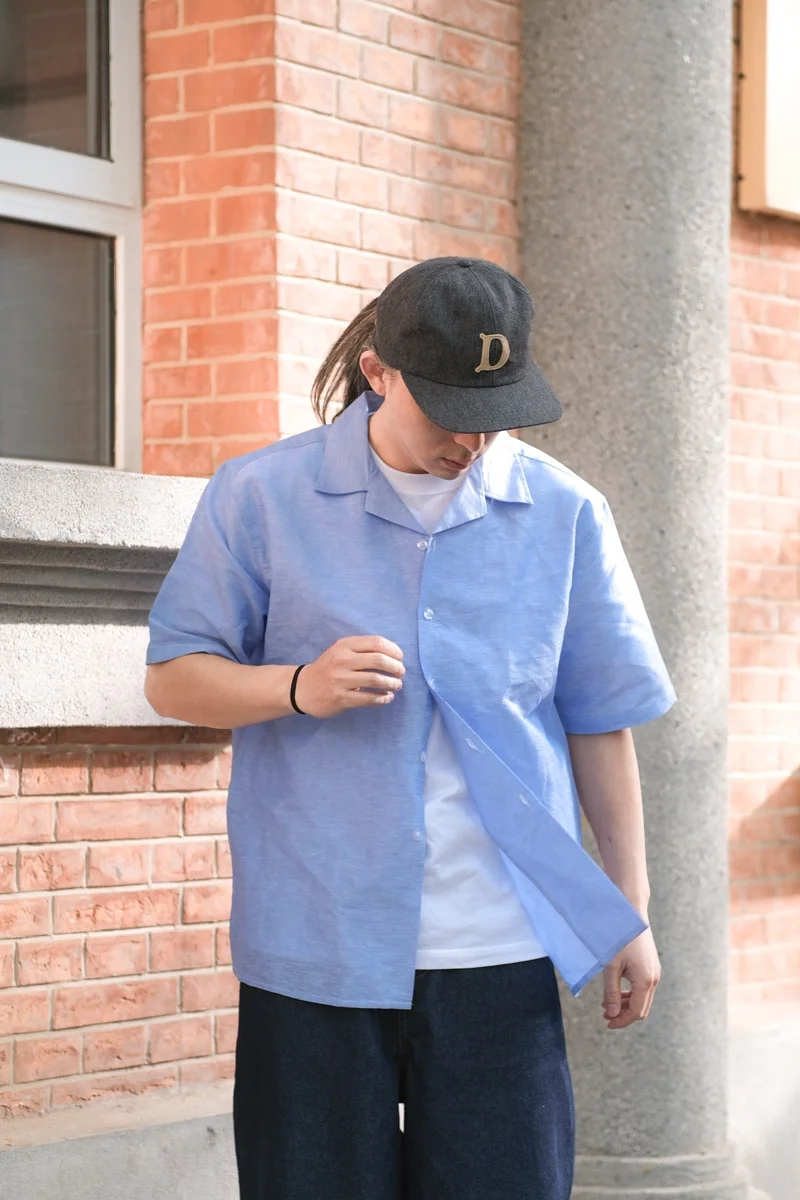 

Loose Fit Linen Cuban Collar Short Sleeve Shirt American Style Summer Vacation Casual Wear Breathable Youthful Pure Color