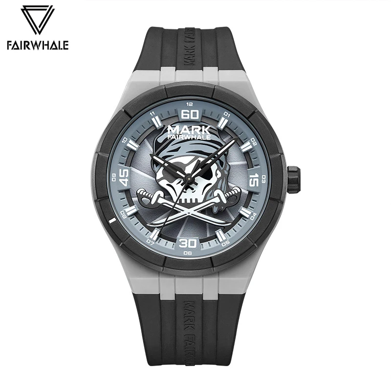 2024 Hot Fashion Watch For Men Luxury Brand Mark Fairwhale Leather Strap Swiss Movement Skull Replica Quartz Wristwatch Reloj ﻿