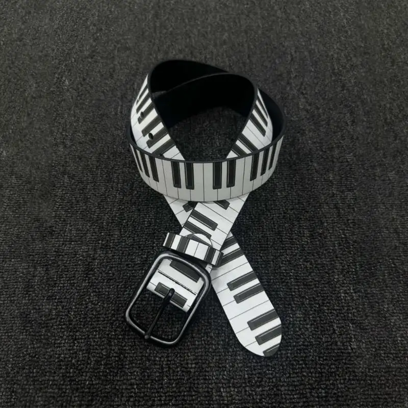 Keyboard Print Waist Belt with Dark Hardware Look 110 PU Strap for Casual Daily Outfit Accent and Styling Y166