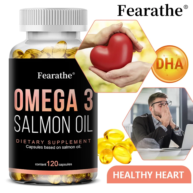 Omega 3-Fischöl – Reines Lachsöl, Nahrungsergänzungsmittel für die Herz- und Gehirngesundheit – Reichhaltig in EPA und DHA, 120 Kapseln