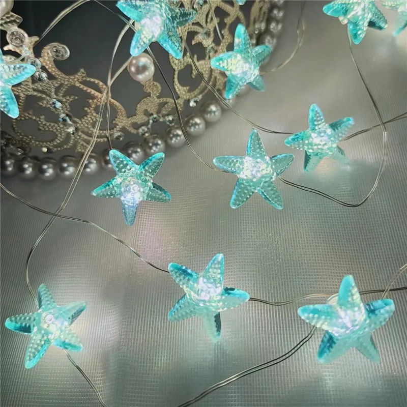 2M Starfish Shell Seahorse Led String Night Light Garland Under The Sea Kids Birthday Party Lamp Wedding Ocean Theme Supplies