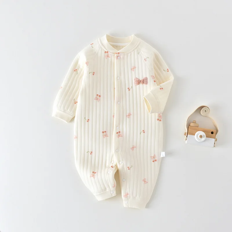 Baby Boy's Overalls 0-24M Cotton Bodysuit for Newborns Girls Quilted Air Cotton Onesie Animal Print Thickened Warm Soft Bodysuit