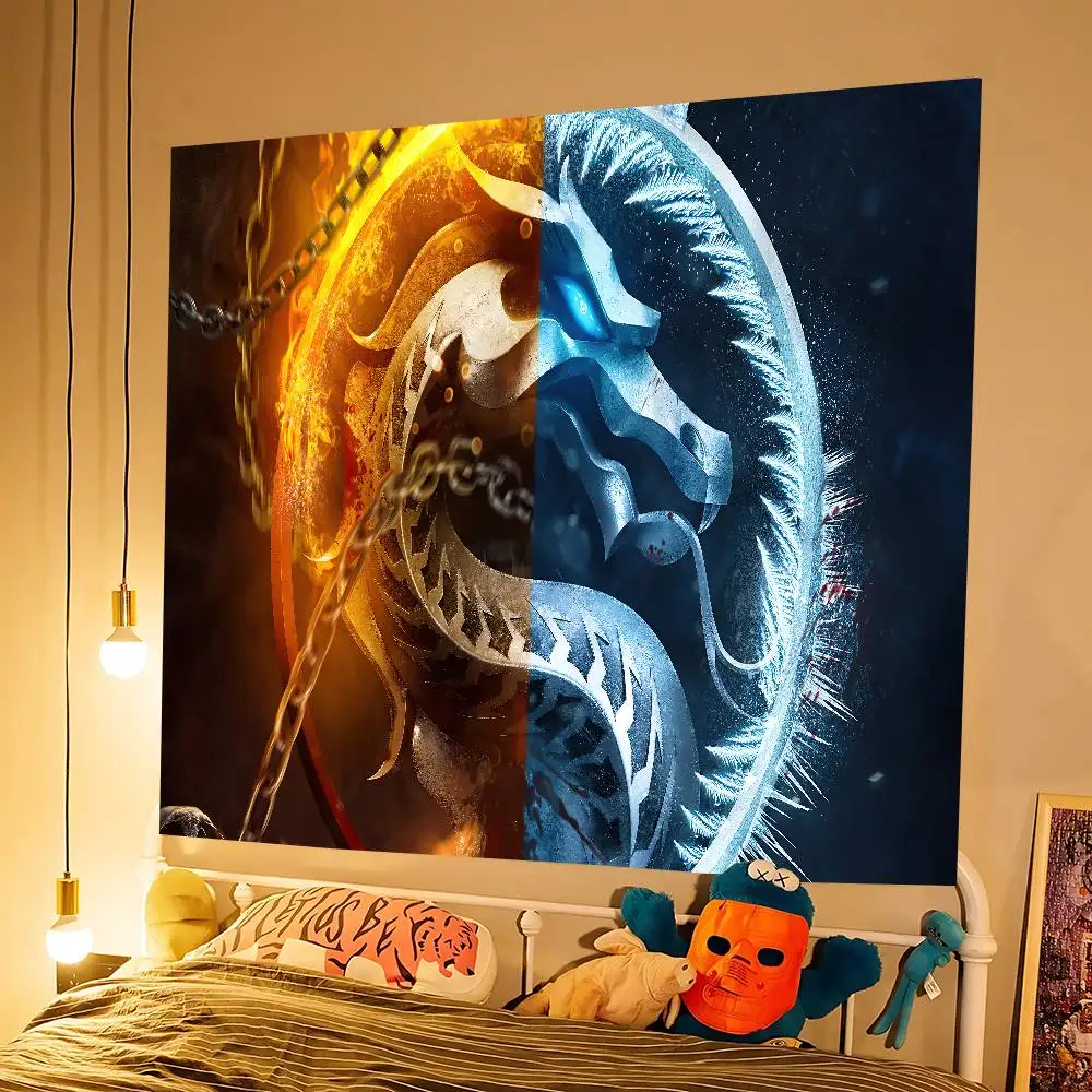 مورتال كومبات شعار راية الفن الطباعة اليابانية جدار العلم أنيمي الجدار الشنق ديكور المنزل