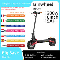 Isinwheel T8 Adult Electric Scooter 1200W 48V15Ah Battery Foldable Electric Scooter 10 Inch Solid Tires City Electric Scooter