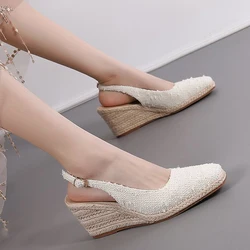 2024 Summer Fashion High Heels Women Party Shoes Ladies Wedges Heels 8cm Pointed toe Women Pumps Plus Size 42 D086