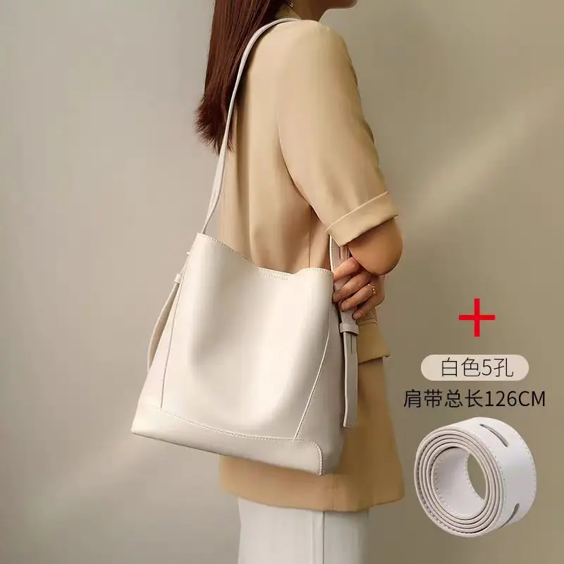 حقيبة دلو، حقيبة نسائية من الجلد الطبيعي ذات سعة كبيرة، حقيبة كروس جديدة بكتف واحد، حقيبة يد راقية ومتعددة الاستخدامات #3