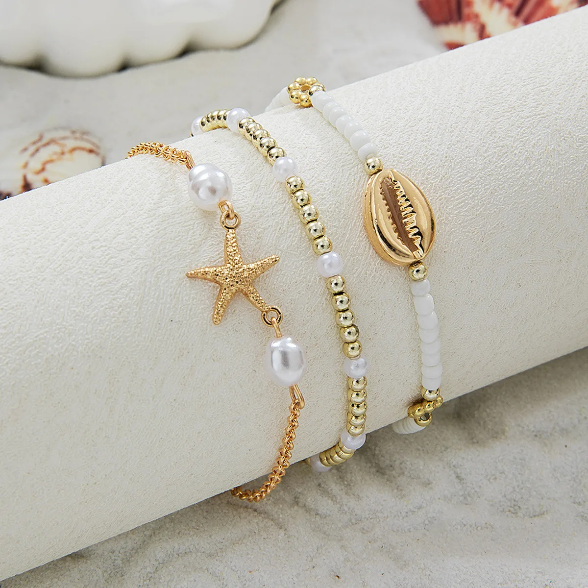 

Bohemian Seaside 3Pcs/Set Multilayer Starfish Shells Anklet Set for Women Gold Color Rice Beads Foot Chain Summer Jewelry Gifts