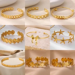 Bowknot Bangle Bracelet for Women Gold Color Stainless Steel Geometric Cuff Bangles Fashion Party Aesthetic Jewelry Gift