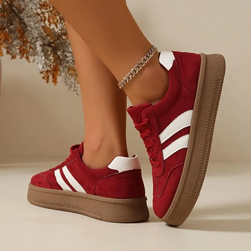 Damen-Sneaker aus Wildleder mit dicker Sohle, rutschfest, atmungsaktiv, zum Schnüren, Low-Top, All-Match, für den täglichen Gebrauch, Outdoor, Freizeit, Wanderschuhe – Detail 25