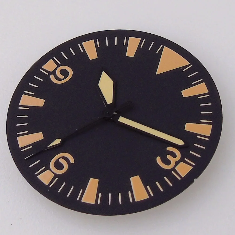 Nologo Vintage 31mm Black Watch Dial Orange Numbers for NH35 NH36 ETA2824 PT5000  Hand Set for Diver Watch Replacement Mod