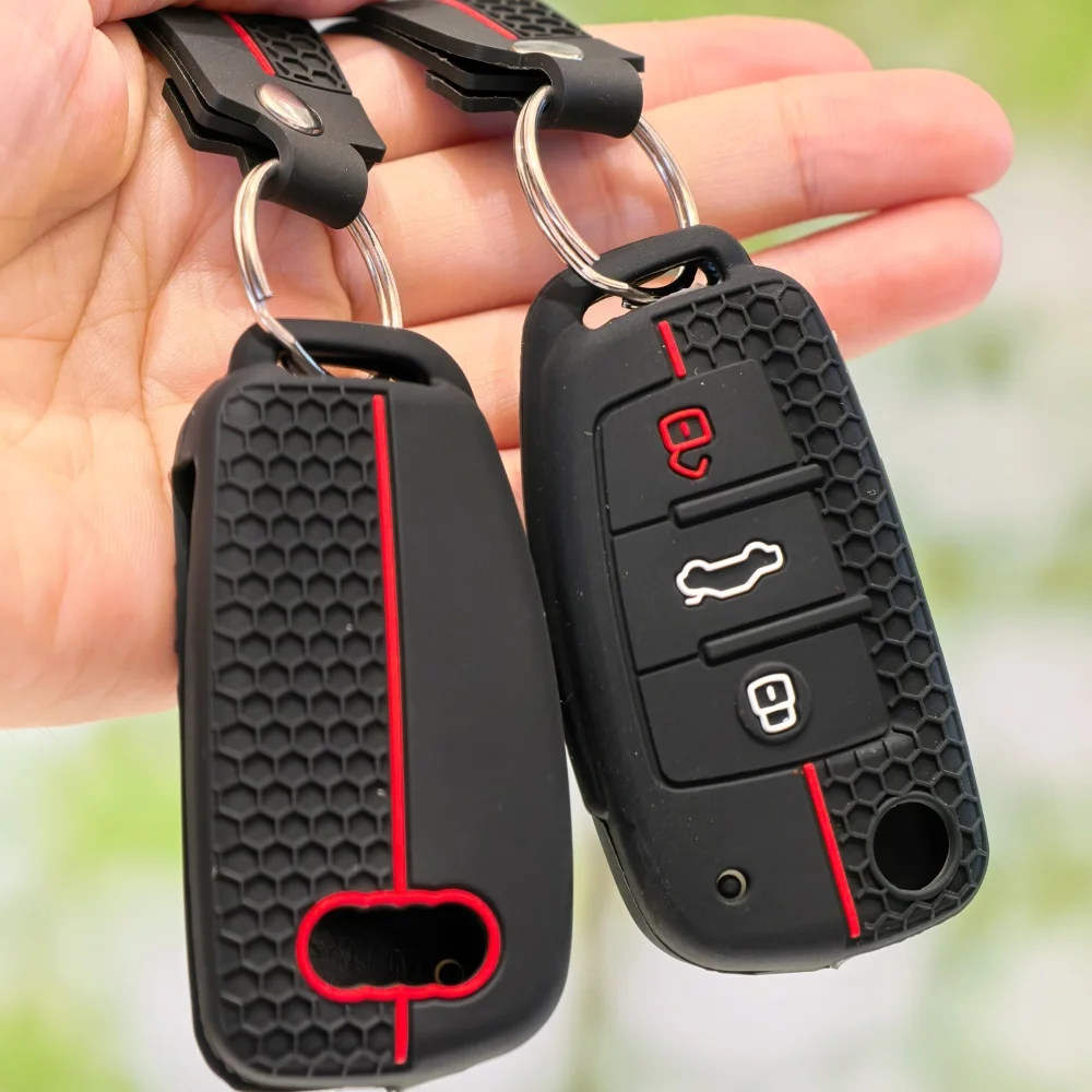 سيليكون مفتاح سلسلة المفاتيح لأودي A3 8L 8P A4 B6 B7 B8 A6 C5 C6 4F RS3 Q3 Q7 TT 8L 8V S3 مفتاح فوب شل الملحقات #3