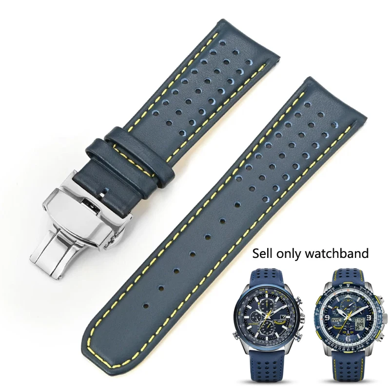 22/23mm Genuine Leather Watch Band for Citizen Blue Angel Generation AT8020-54L/JY8078 Second Generation Air Eagle Cowhide Strap