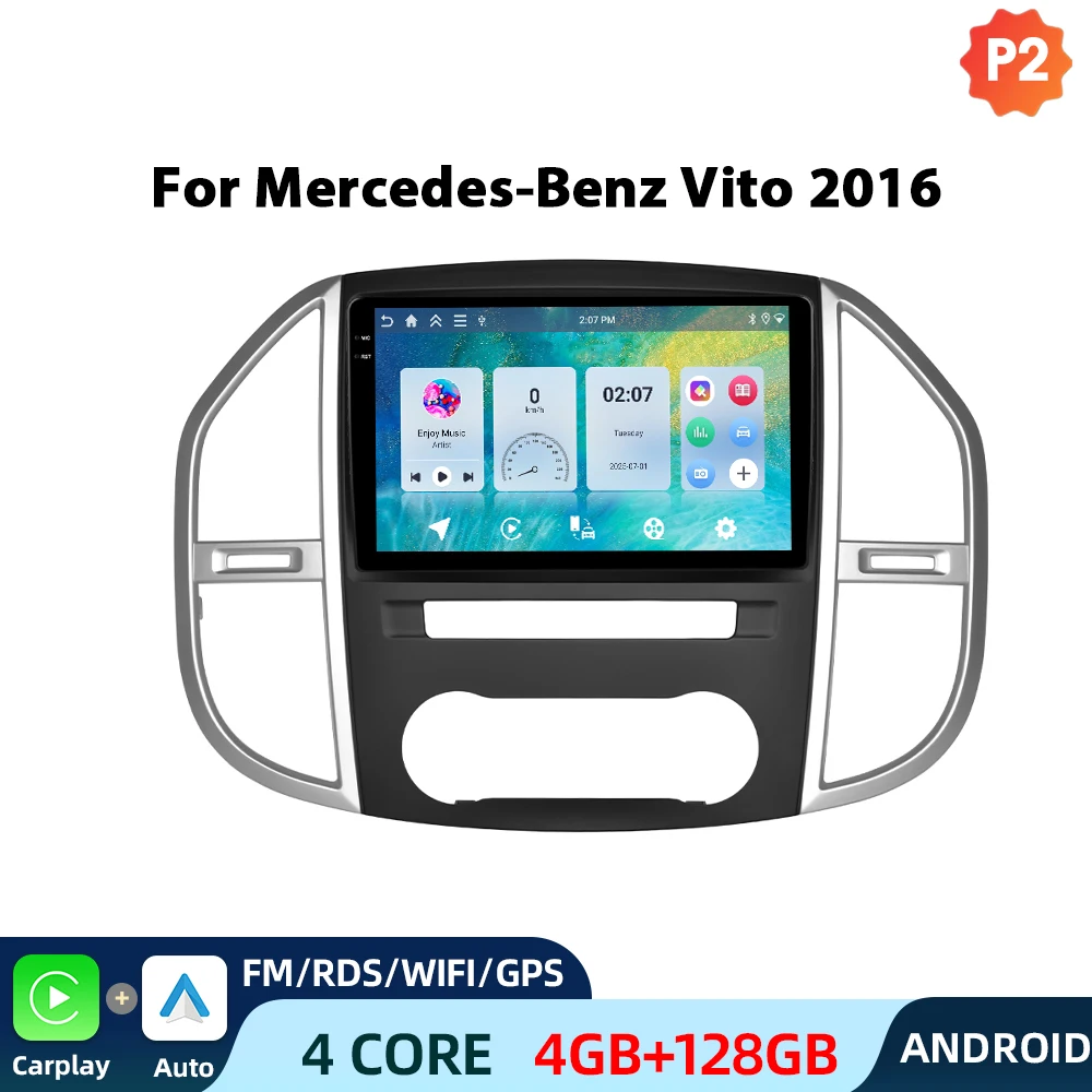 Podofo CarPlay 4G Android Radio voor Mercedes-Benz Vito 2016 Auto Intelligent Systeem 2 Din GPS Auto Multimedia Speler DVR