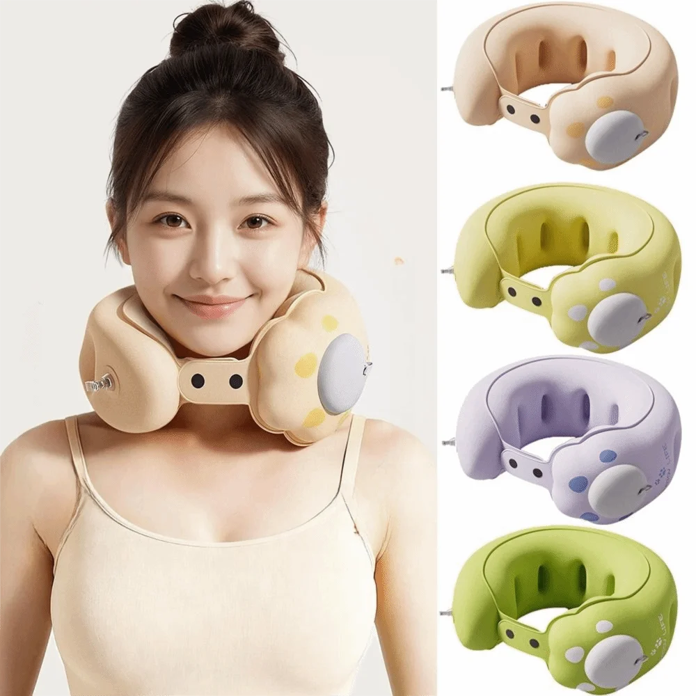 Adjustable Firmness Inflatable Neck Pillow Portable Soft Travel Neck Pillow Quick Self-Inflation 360° Support U Shaped Neck Pad