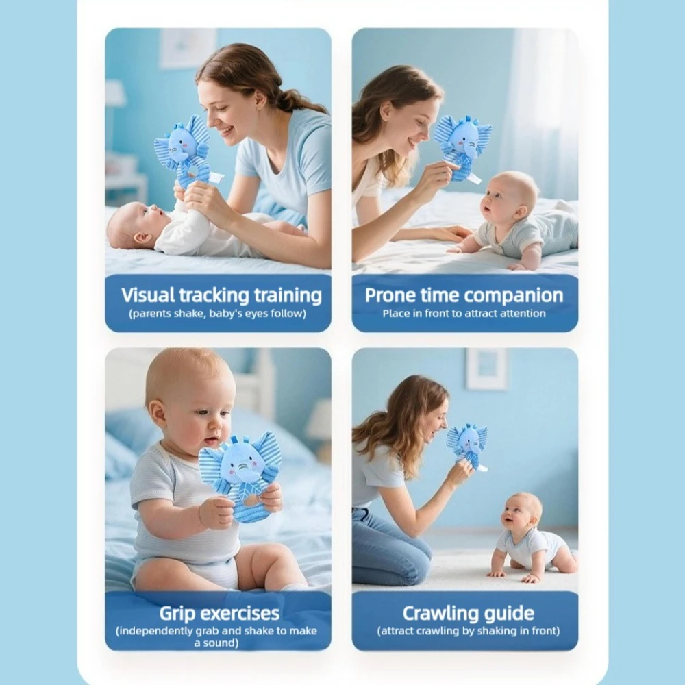 2 Buah Mainan Kerincingan Bayi Lembut Warna Biru Segar, Boneka Mewah Lucu yang Menenangkan, Mainan Cincin Pegangan Nyaman Cocok untuk Bayi Usia 0-1 Tahun