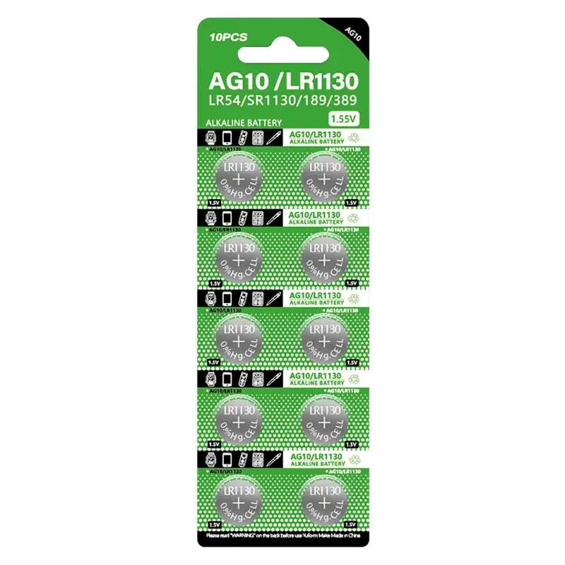 10 шт. AG10/LR1130 Высококачественная щелочная батарея LR54 L1131 389A D189 1,55 В Кнопочные батарейки для часов для игрушечных калькуляторов