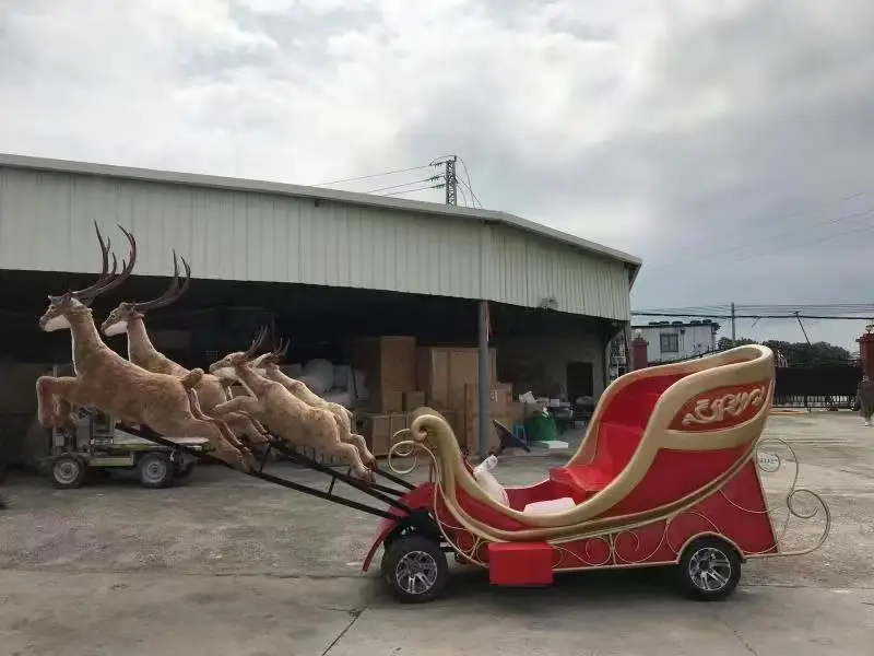 Decor Electric Large Figurine Toys Ornaments Large Outdoor Fiberglass Moving Christmas Life Size Santa Sleigh Reindeer