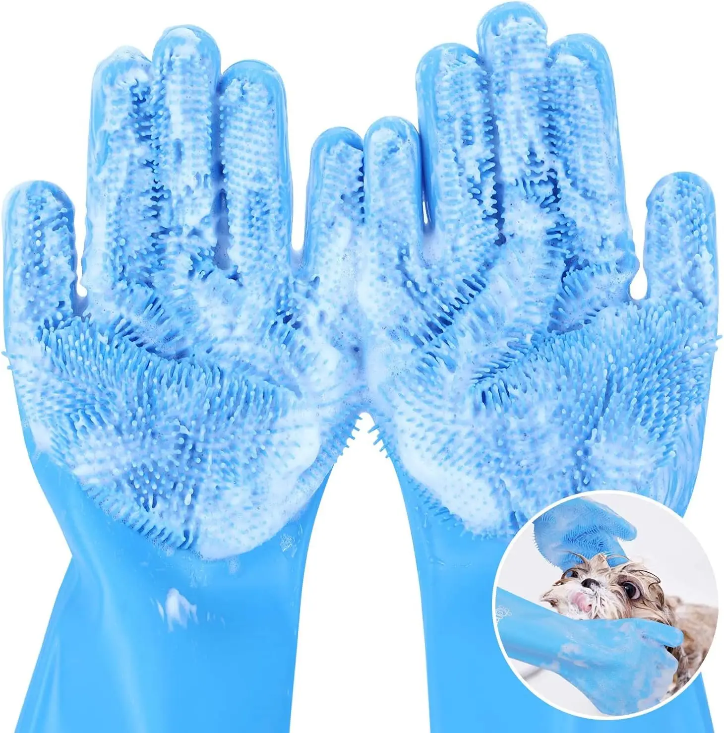 

Pet Grooming Gloves - Heat Resistant Silicone Gloves with High-Density Teeth, Enhanced Five Finger Design for Bathing and