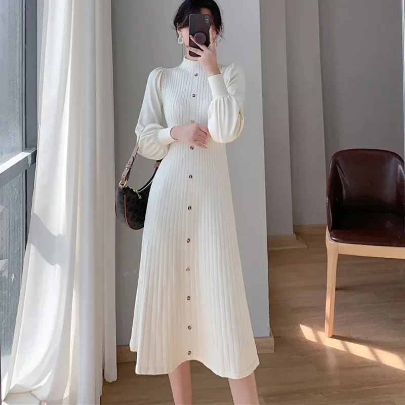 

Dresses Ladies 2025 Autumm Winter Korean Style Sweater Knitted Office Lady Dress Elegant Fashion Big Size Women's Clothing Dress
