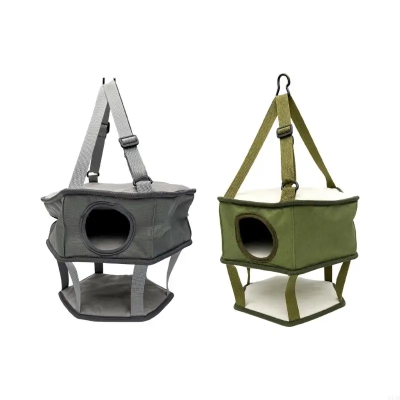 Suspended Small Animal Shelter with Enclosed Upper Room, Open Lower Platform and Buckles Straps for Hamsters and Ferrets 37JD