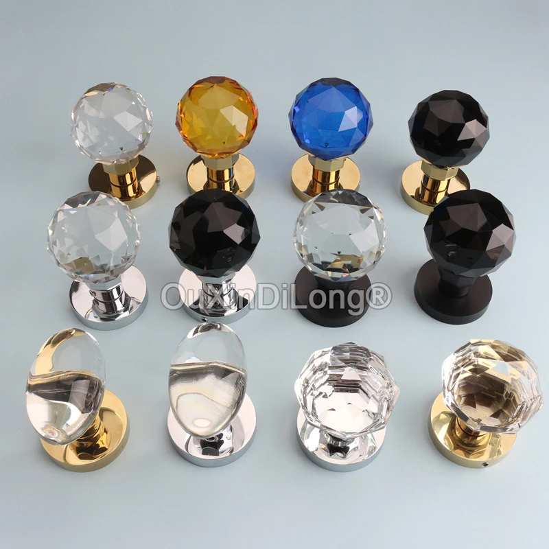 

2PCS Luxury Octagon Crystal Door Knobs Interior Passage Door Handles Keyless Background Wall Invisible Hidden Door Locks