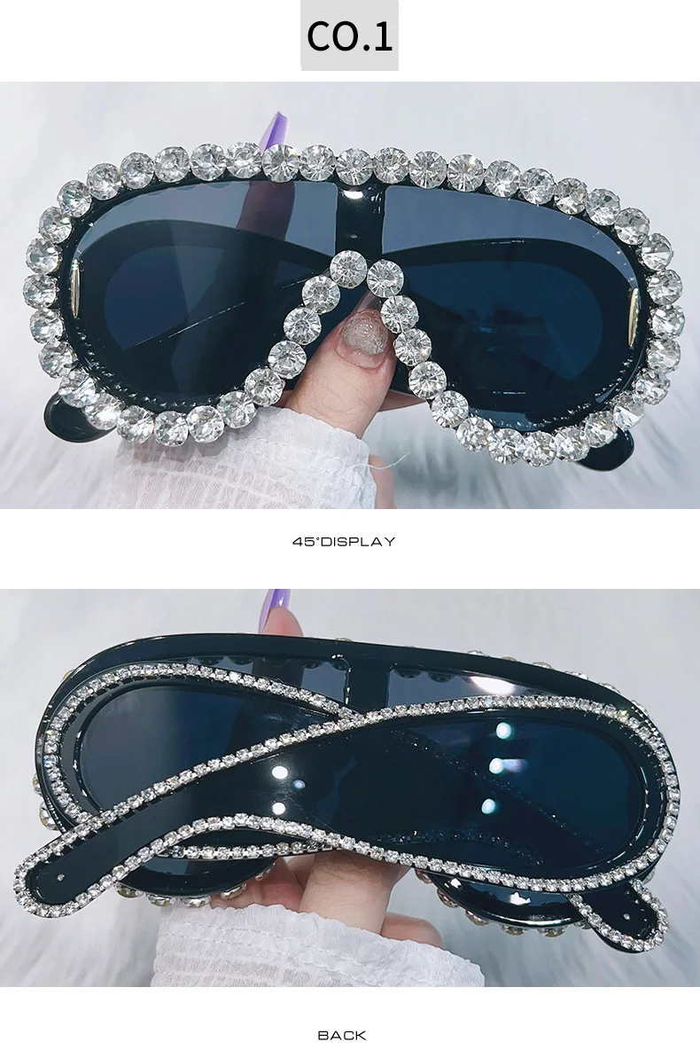 Glänzende Diamanten Y2K Sonnenbrille Frauen Luxus Übergroße Einteilige Sonnenbrille Goggle Weibliche Trends Strass Shades Brillen UV400 – Detail 6