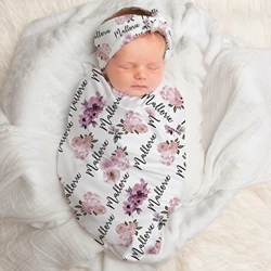 Name Custom Personalized Baby Swaddle Wrap Newborn Baby Girl Cotton Swaddle Cloth Set Crib Baby Birthday Gift for Newborn Boys