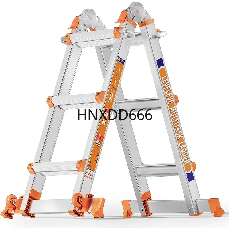 

Multi Position 3 Step Ladder, 14FT Extension Ladder with Stabilizer Bar & Wheels,330 lbs Security Load A Frame Ladder