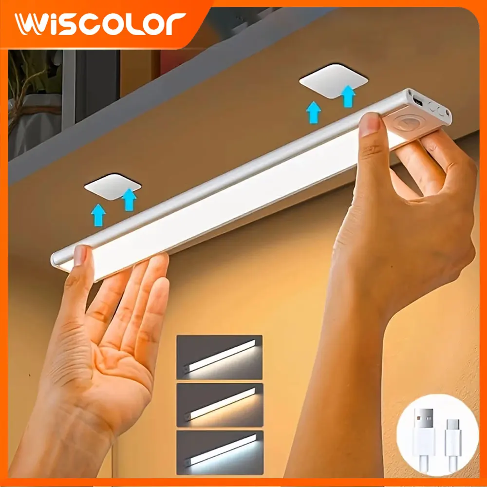 

USB Rechargeable Wireless LED Bar Motion Sensor Ultra-thin Night Light Lamp Strip Lighting For Bedroom Kitchen Wardrobe Lights