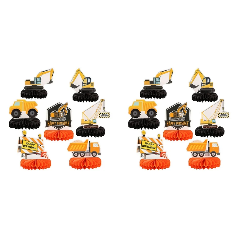 

14 PCS Truck Theme Party Decorations Construction Honeycomb Centerpieces Table Toppers For Kids Birthday Theme Party