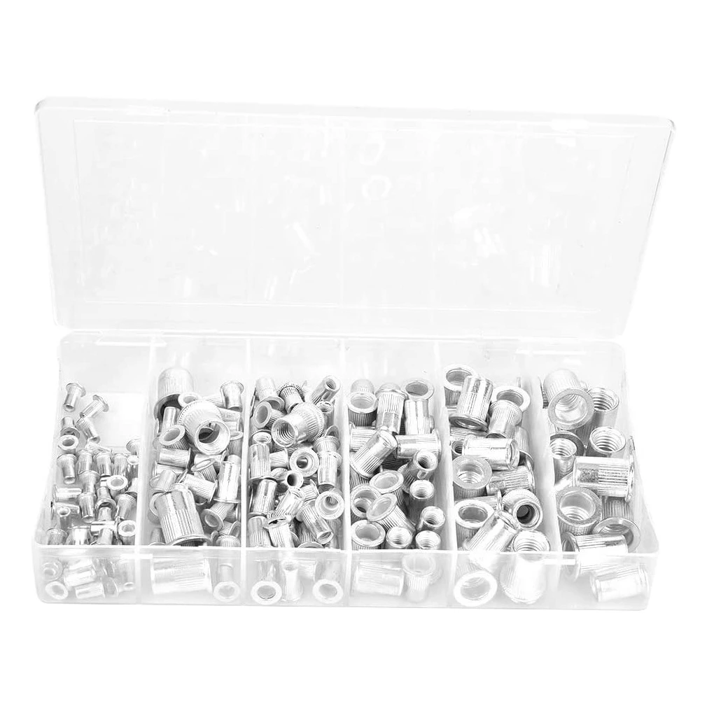 

195 Pcs M3 M5 M6 M8 M10 Rivet Nuts Flat Threaded Insert Nut Rivet Cap Threaded Insert Nut Kit with Plastic Box