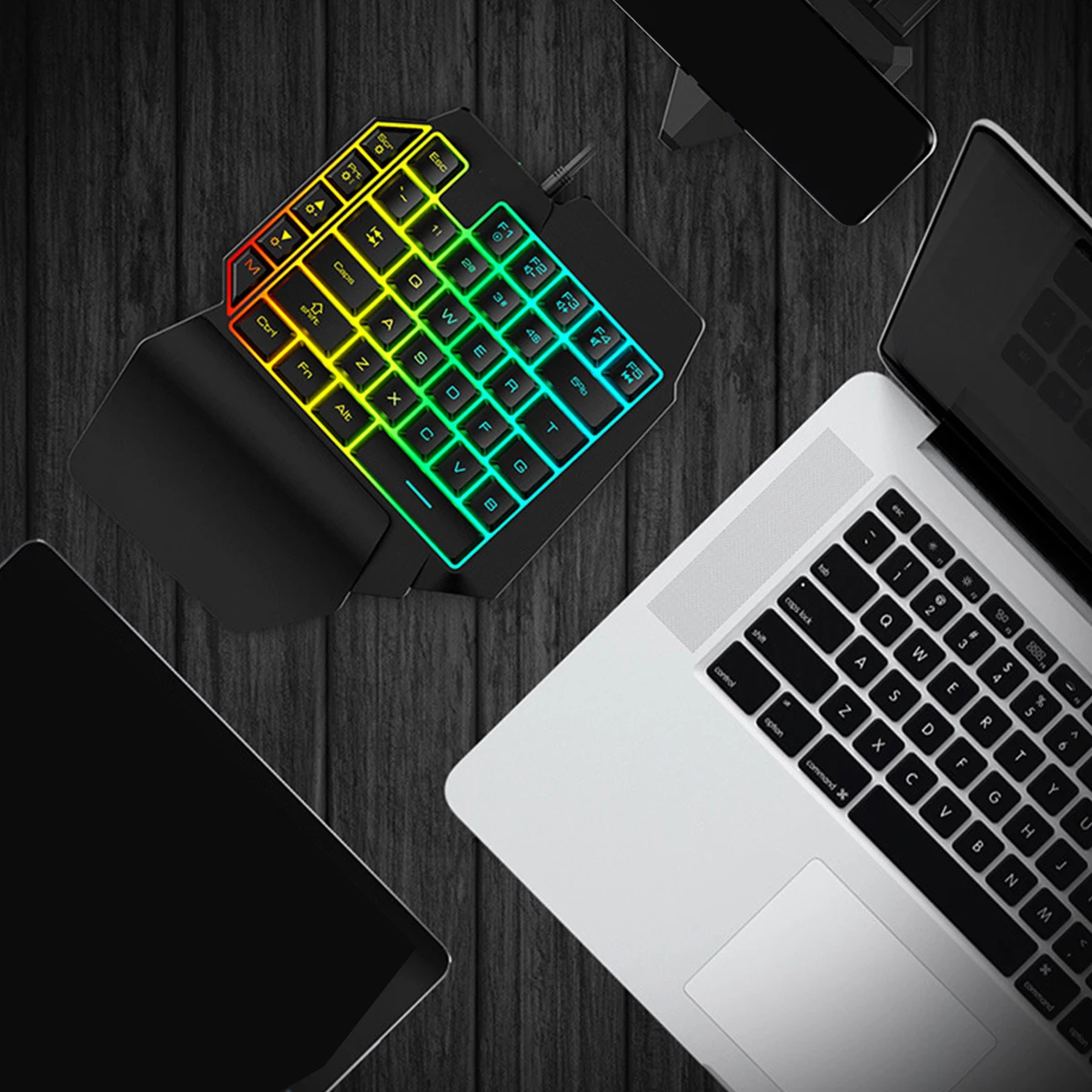 

Black Rgb Keyboard One-hand Easy Install Single-hand Control Mixed Backlit Left Mechanical Keyboard Compact
