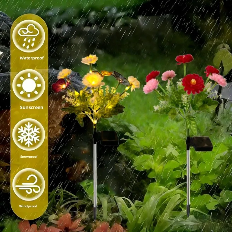 Solar Saussurea Flower Stake Lights, LED Artificial Night Landscape Lawn Lamps for Courtyard Garden Decoration view 5