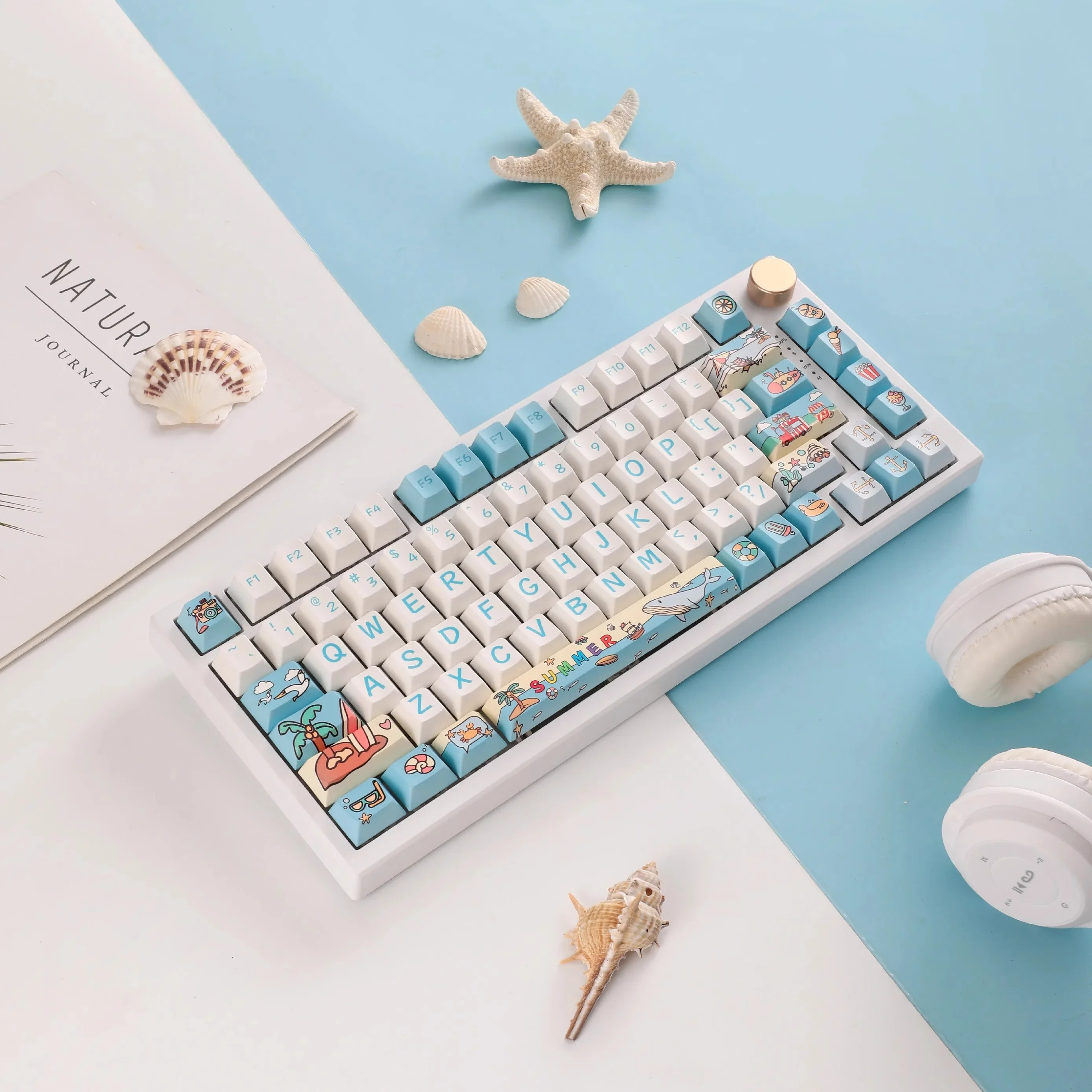 Imagem -04 - Hawaiian Beach Keycaps Pbt Cherry Dye Sublimation Adequado para a Maioria dos Teclados Mecânicos do Jogo Faça Você Mesmo Verão Azul 126 Teclas