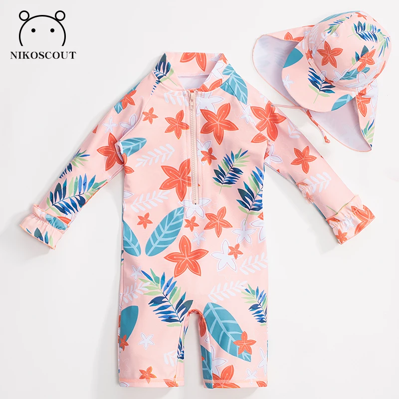 Girls Swimsuit 2024 New Style Children's Long-Sleeved Swimsuit Bottoms Children's Toddler Baby One-Piece Sun Protection Swimsuit