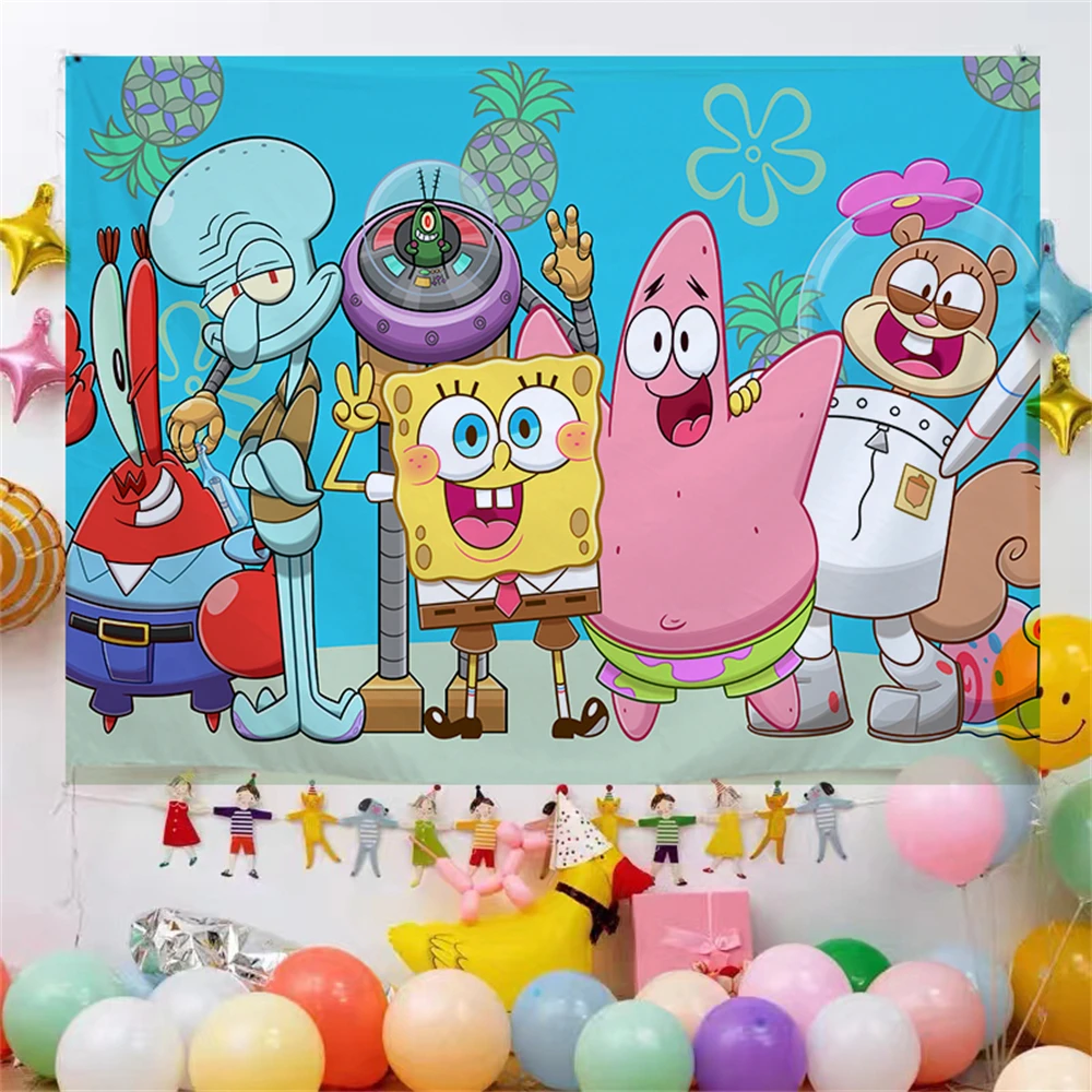 SpongeBob SquarePants Cartoon Background Cloth DecorativeTapestry Bedroom Decorative Hanging Cloth room decor aesthetic tapestry