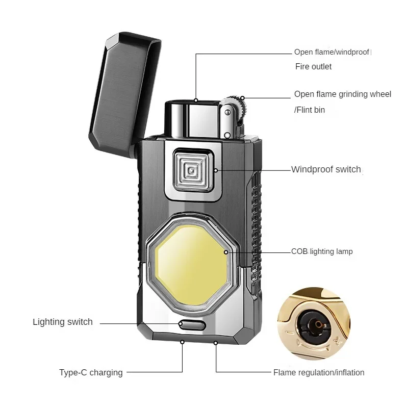 COB Lighting Dual Flame Conversion Gas Lighter, Metal Body, Personalized Creativity, Cool Gift for Men