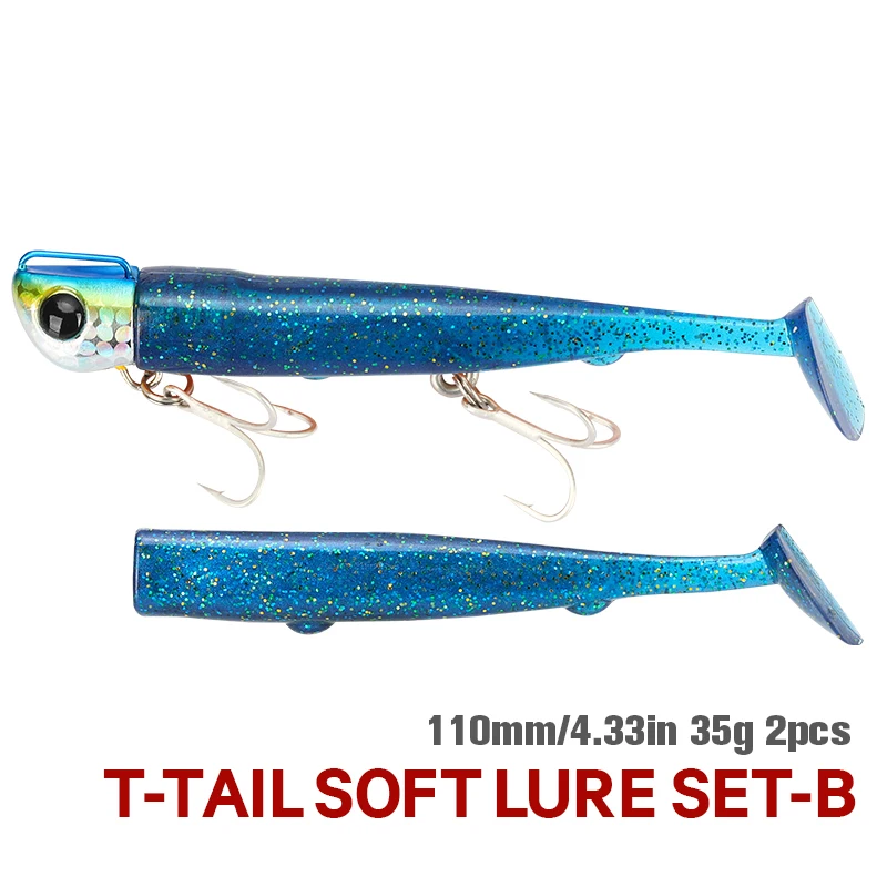 TSURINOYA Jig Head Zachte Vissen Lokken 110mm 35g Lange Casting Zeebaars Bot Zachte Body Swimbait Set met Zoutwater Dreg