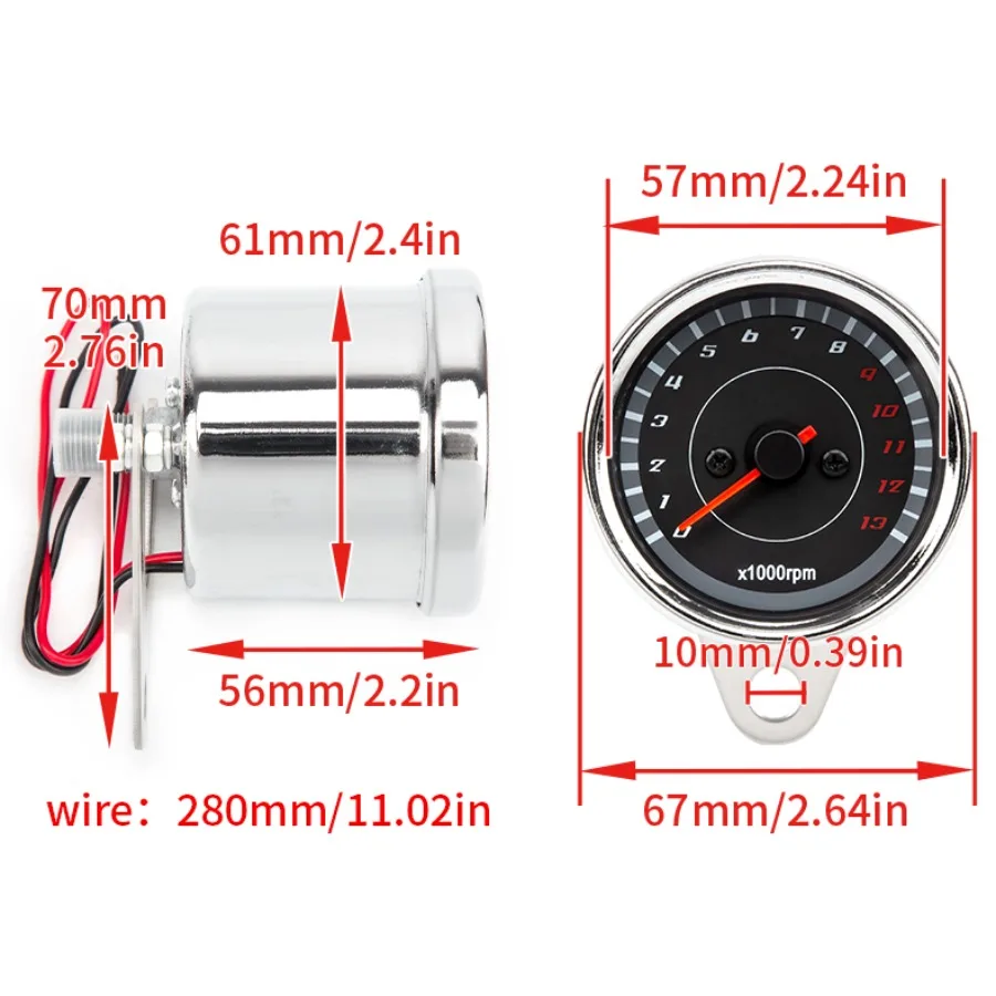 Motorcycle Accessories Retro Modified Mechanical 13000 Tachometer Meter Chrome Speedometer Motorbike Universal 12V Parts